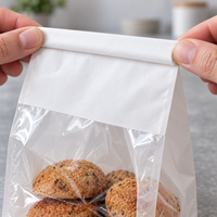 Sac à pain blanc en PE à fond plat avec grande fenêtre transparente et fermeture à enroulement pour biscuits, pâtisseries, produits de boulangerie, plats à emporter, pochette autoportante