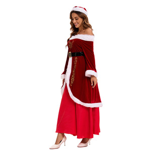 Vestido de Navidad Yi Xiaoyi para Mujer Adulta, Vestido Rojo de Terciopelo con Hombros Descubiertos y Adorno de Piel, Tallas M-6XL, Conjunto Completo - Product Image 4