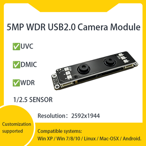 Module de caméra USB 5MP 1/2.5" CMOS 105dB HDR 76 °   Microphone DMIC FOV à obturateur roulant UVC OTG pour la reconnaissance faciale et le contrôle d'accès - Product Image 1