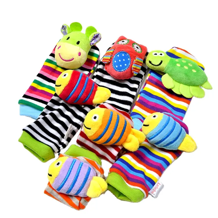 Lelebe 2022 infant plush toys animal design organic comforter plush stripe bells baby socks