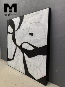 Décoration murale moderne en noir et blanc abstrait, <span class=keywords><strong>tissu</strong></span> texturé 3D, tricoté, peint à la main, <span class=keywords><strong>peinture</strong></span> murale décorative pour salon - Product Image 4