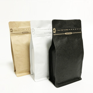 Imballaggio per caffè, sacchetti di caffè compostabili in carta Kraft a fondo piatto con valvola e cerniera Bolsas Para Cafe Coffee Packaging - Product Image 1