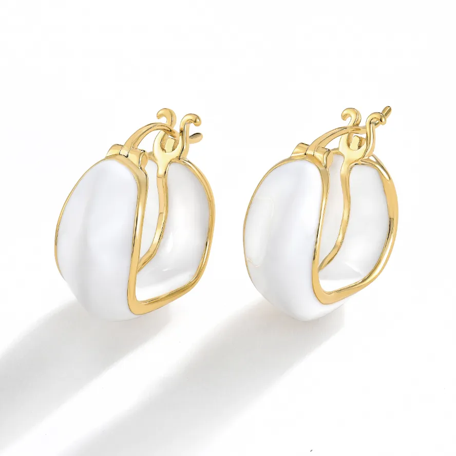 YL Chic White Hoop Earrings 925 Sterling SIlver Enamel Coated Gold Plated Fashion Jewelry Earrings for Women