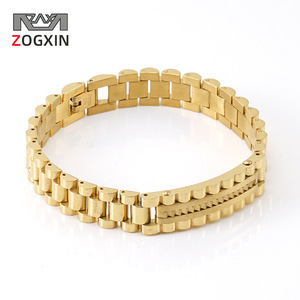 Zogxin Gold Steel Chain Bracelet Men's Geometric Link Design Gift Jewelry - Product Image 1