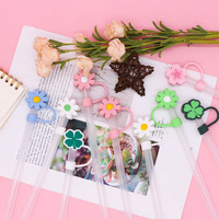 Nouvelle manchette de protection en silicone souple pour pailles en plastique, motif dessin animé, accessoire de cuisine, compatible avec les pailles de 9-10 mm