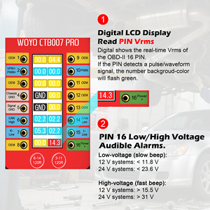WOYO CTB007 Pro Boîtier de Diagnostic Automobile Numérique 16 Broches LCD <span class=keywords><strong>Vrms</strong></span> avec Données 9V-32V et Câble d'Extension CAN de 70CM - Product Image 4