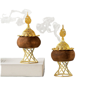 Brûleur d'encens décoratif élégant en bois de santal, style arabe religieux, mini, avec support, pour l'Aïd - Product Image 1