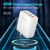 Chargeurs de téléphone GaN 65W Miccell en gros avec ports de charge rapide PD QC, chargeur mural USB Type-C universel pour téléphones mobiles
