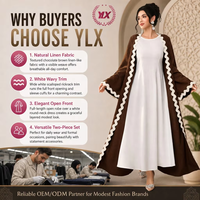 Abaya formelle quotidienne pour musulmanes modestes, robe extérieure en tissu texturé simple avec bordure ondulée