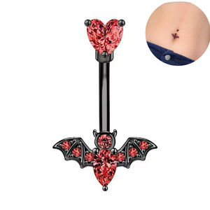 स्टेनलेस स्टील नई गहरे काले पेट बटन की अंगूठी, हेलोलीन आवश्यक मकड़ी वेब बैट भेदी पेट बटन - Product Image 3