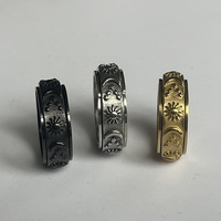 Anneau rotatif en acier inoxydable à motif de lune et d'étoile, plaqué or, anti-anxiété, pour hommes et femmes