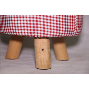 Red And White Checkered <b>Stool</b> Solid Wood 30x30x30 Cm Soft <b>Seat</b> Home Ottoman Rustic Design - Product Image 3