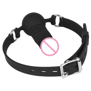 Bâillon buccal réglable en silicone réaliste avec boule pour SM, équipement de bondage noir - Product Image 2