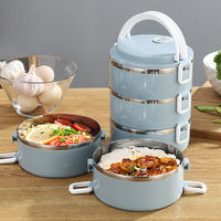 Boîte à lunch ronde en acier inoxydable multicouche isolée avec couvercle en PP, utilisable au micro-ondes et empilable pour une utilisation et un stockage en intérieur/extérieur