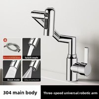 Robinet de lavabo mural moderne en laiton brossé gris anthracite à un seul trou avec bras rotatif multi-directionnel et affichage numérique en céramique