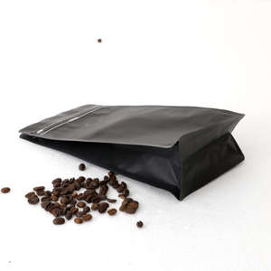 Baixo MOQ 8oz 250g Matte Black Flat Bottom Coffee Packaging Bags com válvula unidirecional e zíper lateral - Product Image 4