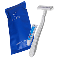 Kit de rasoirs jetables personnalisés avec logo, manche en plastique et lame en acier inoxydable pour les articles de toilette d'hôtel