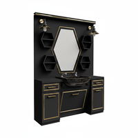 Nouvelle Unité de Barbier Commerciale de Luxe, Modèle Moderne, Poste de Coiffure en Bois avec Miroir, Chaise de Salon pour Utilisation Extérieure, Mobilier de Salon de Pédicure, Turquie