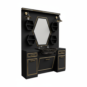 Nuevo Modelo de Lujo: Unidad de Barbería Comercial Moderna con Espejo de Madera, Silla de Salón para Uso Exterior y Mobiliario de Pedicura para Salón de Belleza (Turquía) - Product Image 2