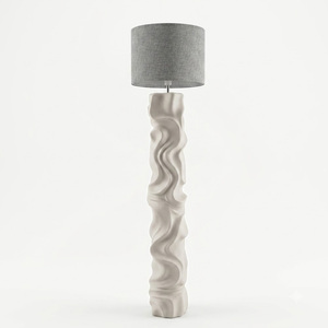 Lampe sur pied sculpturale ondulée, lampe sur pied abstraite en résine, abat-jour en tissu de lin, luminaire décoratif pour salon, villa - Product Image 1
