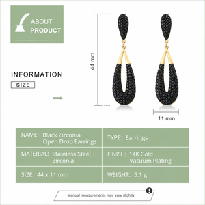 Boucles d'oreilles pendantes ouvertes en zircone noire plaquées or 14 carats, boucles d'oreilles pendantes imposantes en acier inoxydable, 44 mm - Product Image 2
