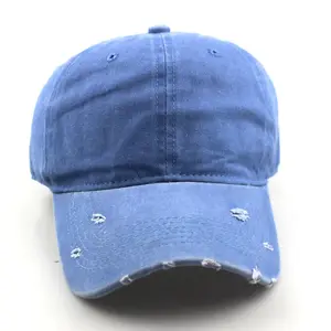 Washed Distressed Denim Baseball Hat Personalized Broken Brim Soft Top Sports Hat Solid Color Sunproof Baseball Hat