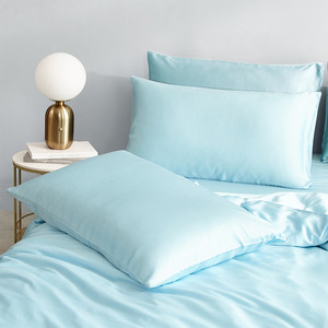 Juego de Ropa de Cama de Fibra de Bambú Azul Cielo, Cama de 1.8m, Tres Piezas, Transpirable, Color Sólido, Teñido Reactivo QYBTJ-008 M - Product Image 1