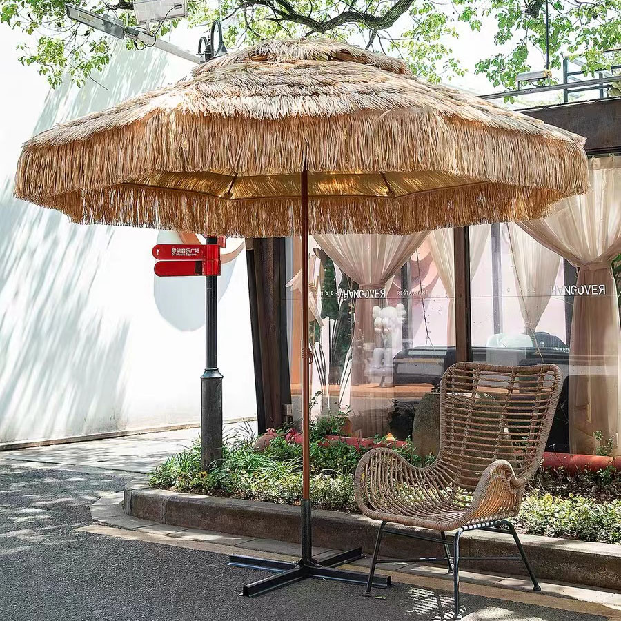 High Quality Parasol Raffia Beach Round Patio Thatch Roof Waterproof Straw Garden Outdoor Umbrella