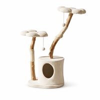Arbre à chat en bois naturel avec plateformes nuage, branches en sisal et condo rond pour animaux de compagnie - Vente en gros
