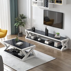 Mesa de Centro Moderna para Café y Té, Diseño de Vidrio y <span class=keywords><strong>Metal</strong></span>, Mueble para Sala de Estar - Product Image 3