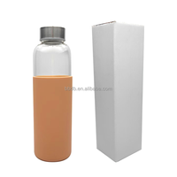 Botol minum kaca portabel mudah dibersihkan dengan lengan silikon produk grosir