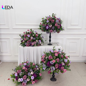 ลูกบอลดอกกุหลาบประดิษฐ์ทำมือ ขายดี สีม่วง ใบสีเขียว สำหรับตกแต่งงานแต่งงาน งานปาร์ตี้ เนื้อนุ่ม สำหรับวันวาเลนไทน์ - Product Image 1