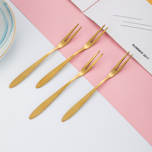 Stainless Steel Mooncake Knife And Fork Set Gold Plated Two Pronged Fruit Fork Western Dessert Utensils For Cake And Pastry - Product Image 3