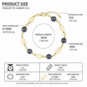 Pulsera de Cadena de Eslabones Dorados <span class=keywords><strong>con</strong></span> Dijes Pikake y Perlas Blancas y Negras, 4 Tamaños Disponibles, Joyería Hawaiana, Accesorio de Muñeca para Mujer - Product Image 4