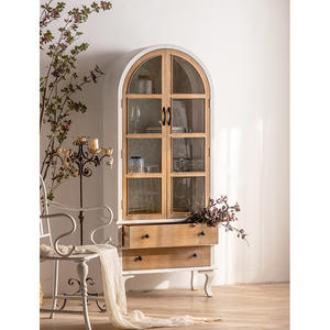 Lemari Kayu Solid Retro Gaya Farmhouse, Bufet Lengkung, Lemari Anggur, Lemari Tinggi untuk Ruang Tamu - Product Image 2