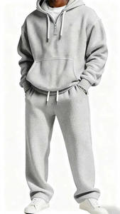 Özel Tasarım Erkek Giyim 2 Parça Takım Waffle Uzun Kollu Kapüşonlu Üst ve Uzun Pantolon Günlük İki Parça Eşofman Takımı Erkek Eşofman Takımı - Product Image 3