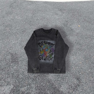 Sudaderas con Capucha Estilo Streetwear Personalizadas, con Hombros Caídos, Lavado Ácido Vintage, Sudaderas con Cuello Redondo Desgastadas para Hombre - Product Image 3