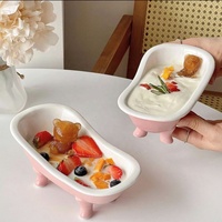 180ml Creatieve Macaron Kleur Tiki Dessert Schaaltjes Sorbet Smoothie Milkshake Koud Drankje Bakje Badkuipvormige Keramische Saladeschaal