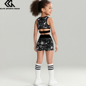 <span class=keywords><strong>Top</strong></span> e Pantaloncini Sportivi di Alta Qualità per Ragazze, Abbigliamento Attivo Personalizzato con Stampa a Stelle per Bambini - Product Image 2
