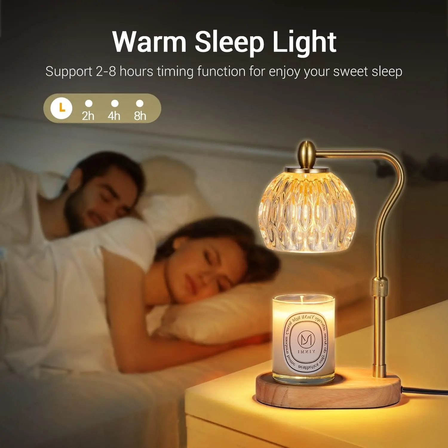 Bedside Romantic Heart Table lamps electric wax melter wooden base USB A+C ports dimmable Timer candle warmer lamp