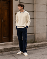 Suéter Tejido Personalizado con Logotipo, Ropa de Punto de Moda 100% Algodón, ODM y OEM, Costura en Contraste, Suéter Casual Holgado de Cuello Redondo para Hombre