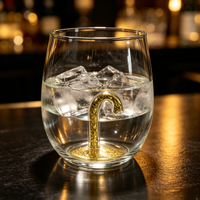 Verres à vin sans pied personnalisés avec logo, verre à vin 3D avec paillettes dorées en forme de canne à sucre à l'intérieur, verre à boire de Noël soufflé à la main
