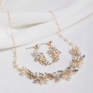 Women Wedding Jewelry Set With Tiara Necklace Earring Fashion Pearl Jewelry Sets