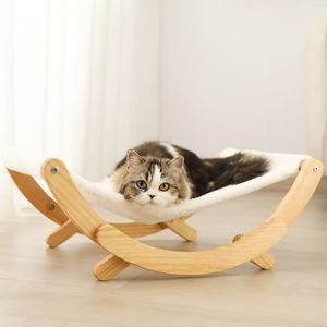 Hamaca de madera para gatos, cama mecedora, cama lavable para gatos para invierno, silla mecedora para mascotas, tumbona para gatos de pie, cama para gatos de madera maciza - Product Image 1