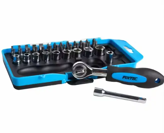 FIXTEC 38Pcs Tool Sets CR-V Magnetic Ratchet Socket Wrench and Screwdriver Set with Bits