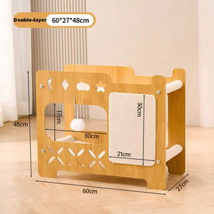 Lit pour chat en bois de luxe avec griffoir intégré 2 en 1, meuble pour chat d'intérieur, grand espace, mobilier pour chat pour chats corpulents - Product Image 2