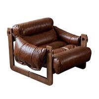 Fauteuil d'appoint vintage en bois massif, chaise de salon individuelle en cuir huilé pour salon et hôtel