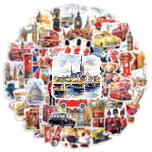 50PCS Blue Red British Style Classic London Scene Telephone Booth <strong>Bus</strong> Luggage Eco-Friendly PVC Die-Cut Custom <strong>Stickers</strong> - Product Image 5