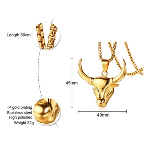 Fashion Bull Head Bone Pendants Stainless Steel Men Hip Hop Necklace Jewelry - Product Image 2