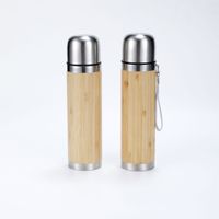 Botol Termos Bambu Logo Kustom, Botol Air Vakum Berinsulasi Baja Tahan Karat, Flask Perjalanan Portabel Dengan Tali Gantungan